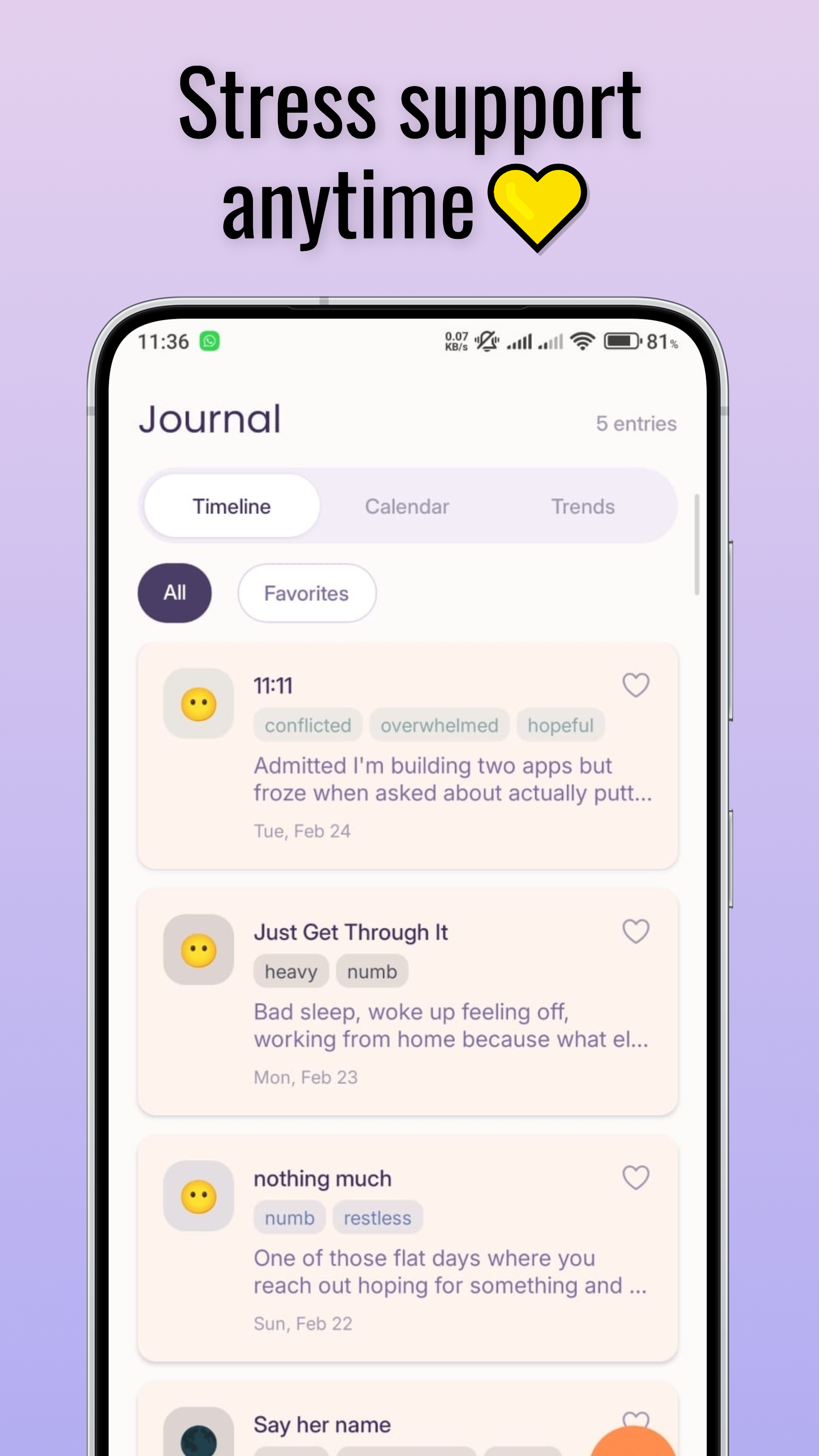 Life book timeline with mood tags and pages