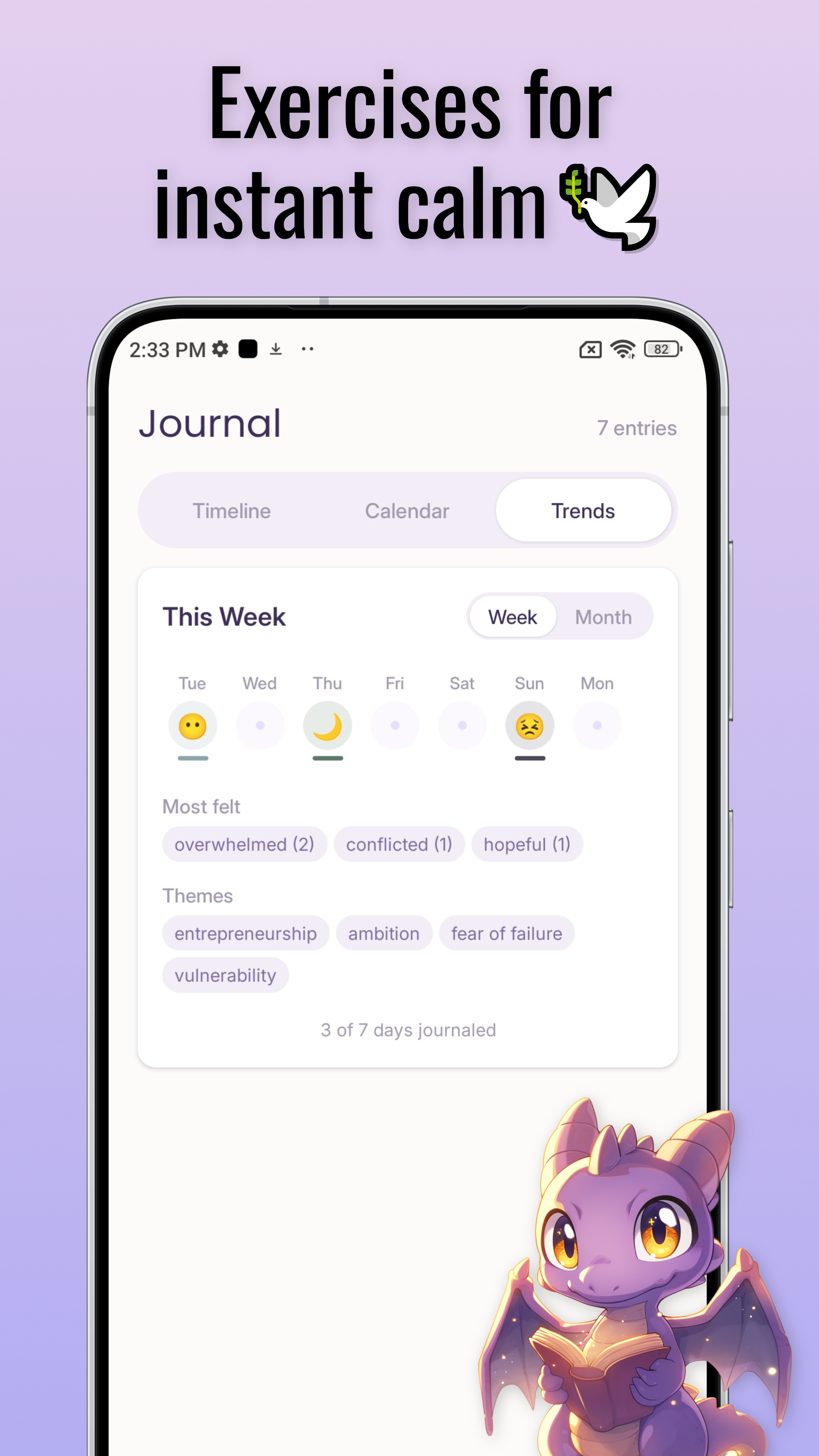 See weekly mood trends and themes